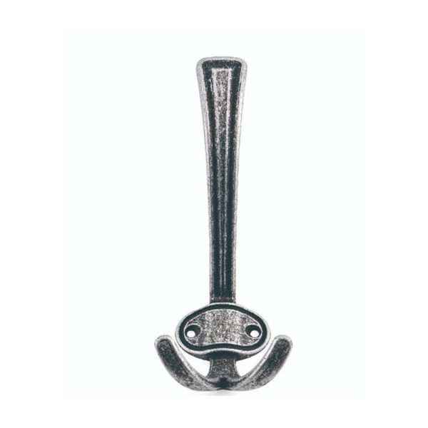 Double Hook Robe Hook in Old Silver Finish - Zamak Zinc Alloy Bathroom Accessory