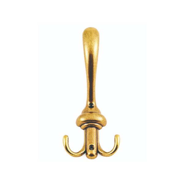 Double Hook Robe Hook in Old Brass Finish - Zamak Zinc Alloy Material