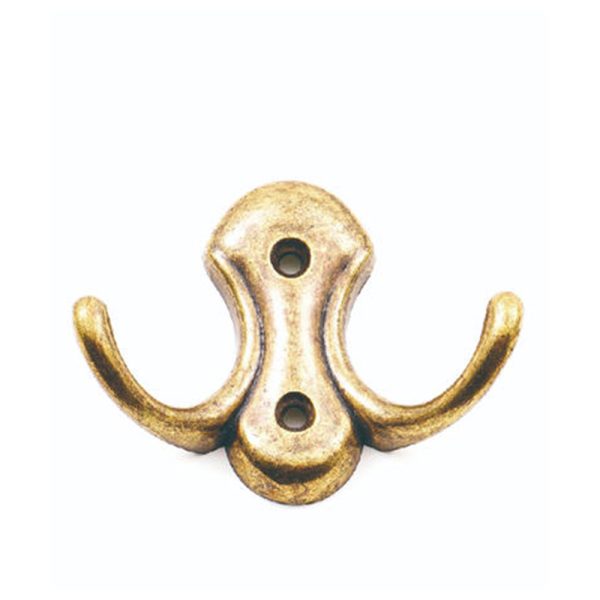 Double Hook Robe Hook in Old Brass Zamak Zinc Alloy
