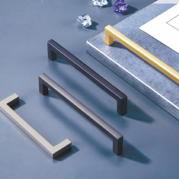 Zamak Square Cabinet Handle and Knob in Black, Gold, and Satin Nickel - Popular Cabinet Handle Design