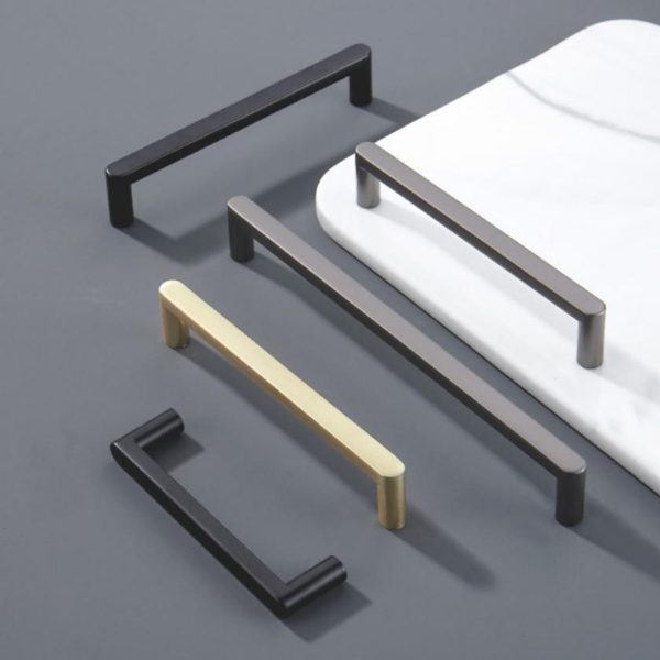 Zamak Square Handle and Knob in Black Gold Chrome - Recommended Design for Popular Cabinets