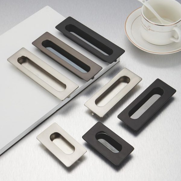 Zamak Hidden Pull Sliding Cabinet Door Handle in Black and Satin Nickel