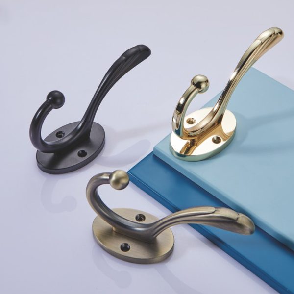 Zamak Double Robe Hook in Black Gold and Antique Brass - Zinc Alloy Bathroom Accessory