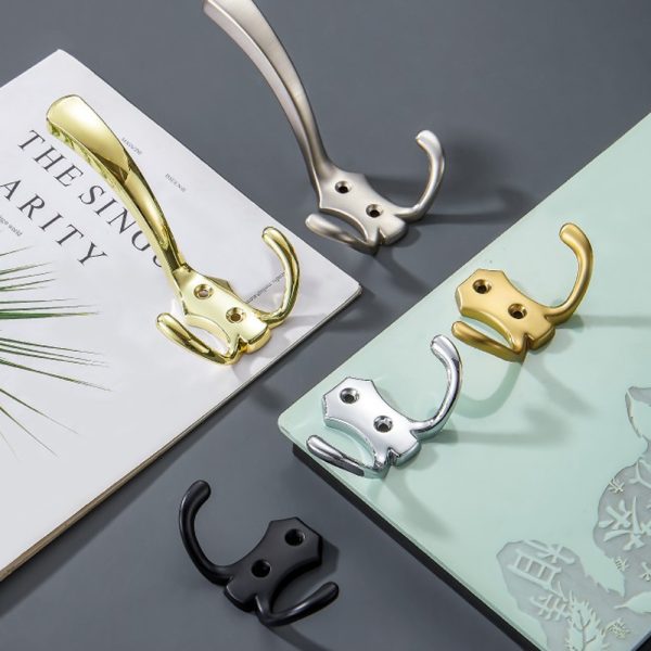 Double Hook Robe Hook in Antique Brass Finish Made of Zamak and Zinc Alloy - Image 2