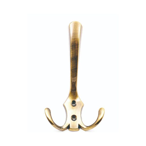 Double Hook Robe Hook in Antique Brass Finish Made of Zamak and Zinc Alloy