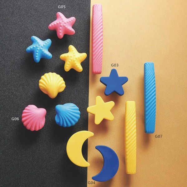 Plastic Cabinet Handles and Knobs in Blue, Pink, and Yellow - Multi-Color Decorative Handles