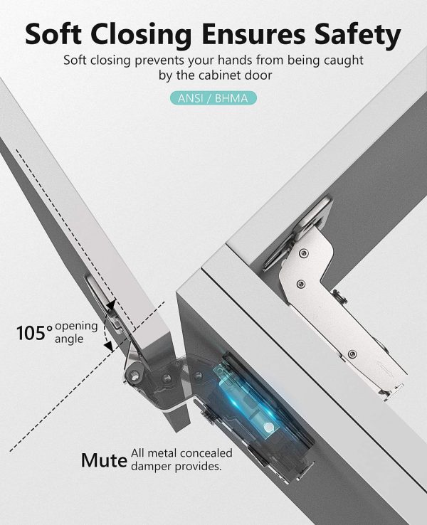 BBDHOME Adjustable Hydraulic Soft Closing Stainless Steel Hinge for Kitchen and Bedroom Furniture Satin Finish - Image 3