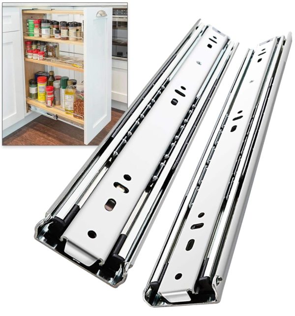 Full Extension Stainless Steel Tool Box Drawer Slides Chrome Steel Rails Heavy Duty