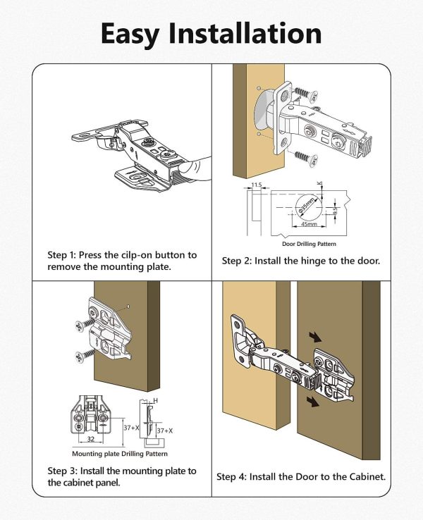 BBDHOME Adjustable Hydraulic Soft Closing Stainless Steel Hinge for Kitchen and Bedroom Furniture Satin Finish - Image 6