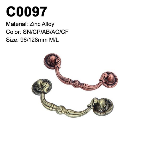 Classic Zamak Cabinet Handle Antique Brass Copper Decorative Single Hole C0097