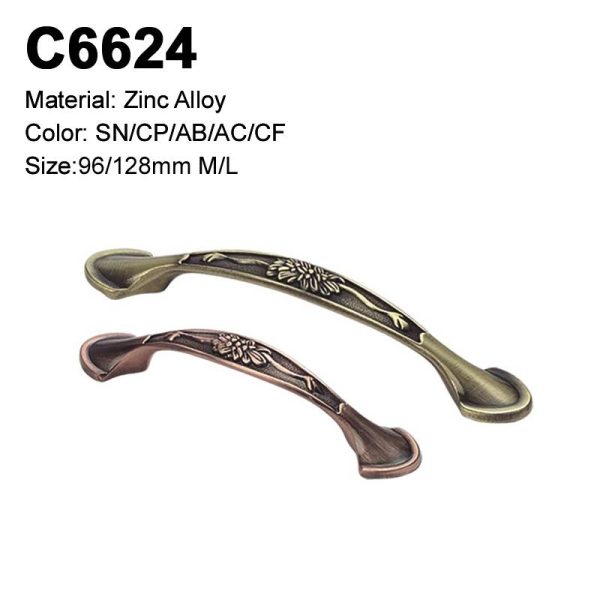 Classic Zamak Cabinet Handle Antique Brass Copper Decorative Single Hole C6624