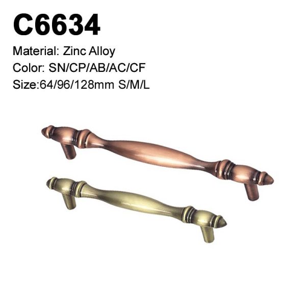 Classic Zamak Cabinet Handle C6634 Antique Brass and Copper Decorative Knob Furniture Hardware
