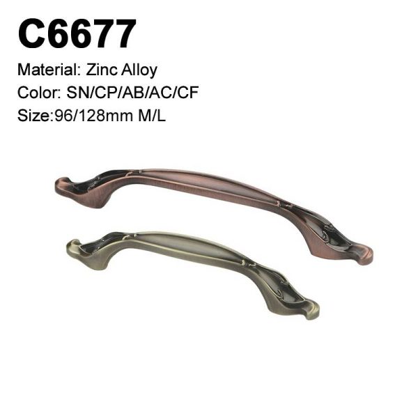 Classic Zamak Cabinet Handle C6677 Antique Brass and Copper Decorative Single Hole Furniture Handle