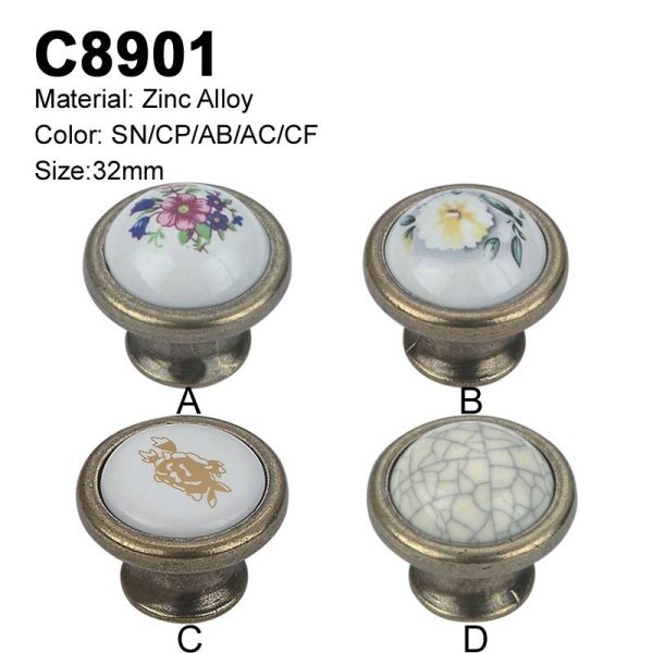 Ceramic Decorative Cabinet Handle C8901 Zamak Zinc Alloy Kitchen Furniture Hardware